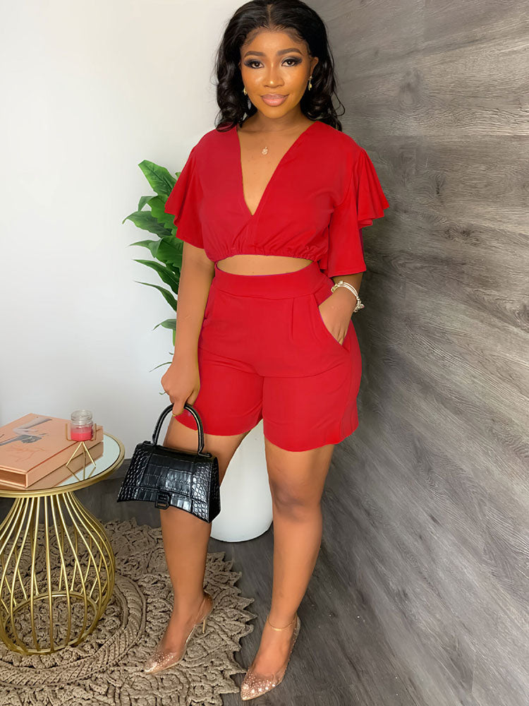 Zweiteilige Crop-Top-Shorts-Sets