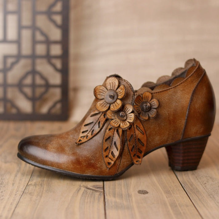 Botas de tacón de piel auténtica, estilo bohemio, estilo vintage
