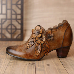 Botas de tacón de piel auténtica, estilo bohemio, estilo vintage