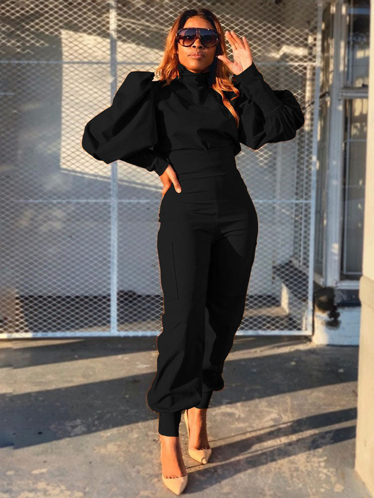 Zweiteiliges Oberteil mit Laternenärmeln und langer Hose