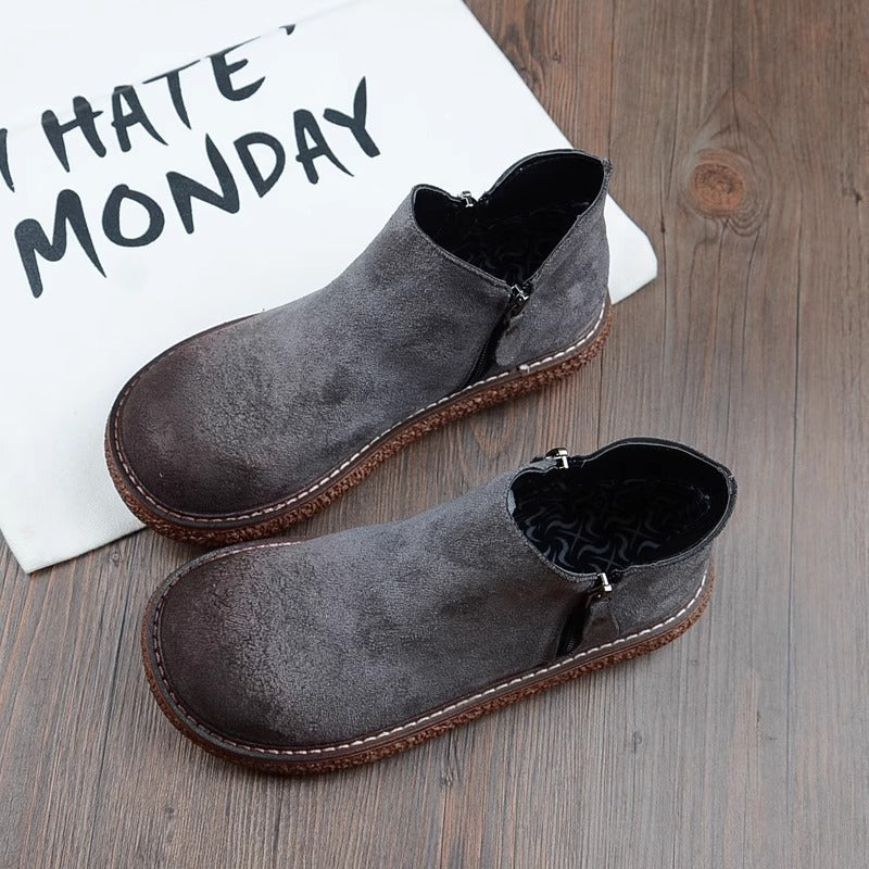 Botas cómodas de ante retro con cremallera y cabeza redonda