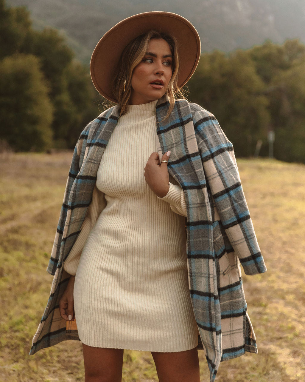 Igloo Pocketed Plaid Coat - Blue - FINAL SALE