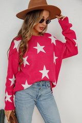 Star Pattern Dropped Shoulder Ribbed Trim Sweater
