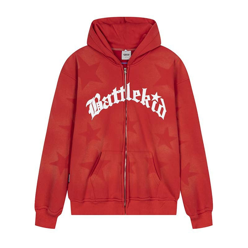 Sudadera con capucha y cremallera con estampado de estrellas de gran tamaño