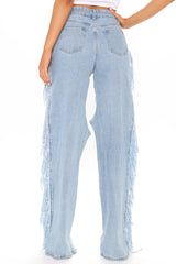 Tall Fray Out My Way Destroyed Boyfriend Jeans - Light Blue Wash Ins Street
