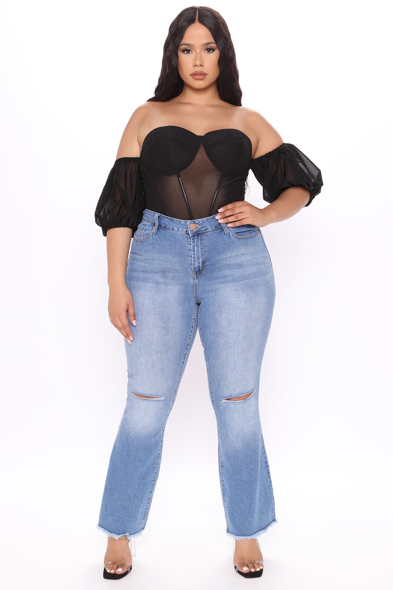 Nothing But The Best Flare Jeans - Medium Blue Wash Ins Street