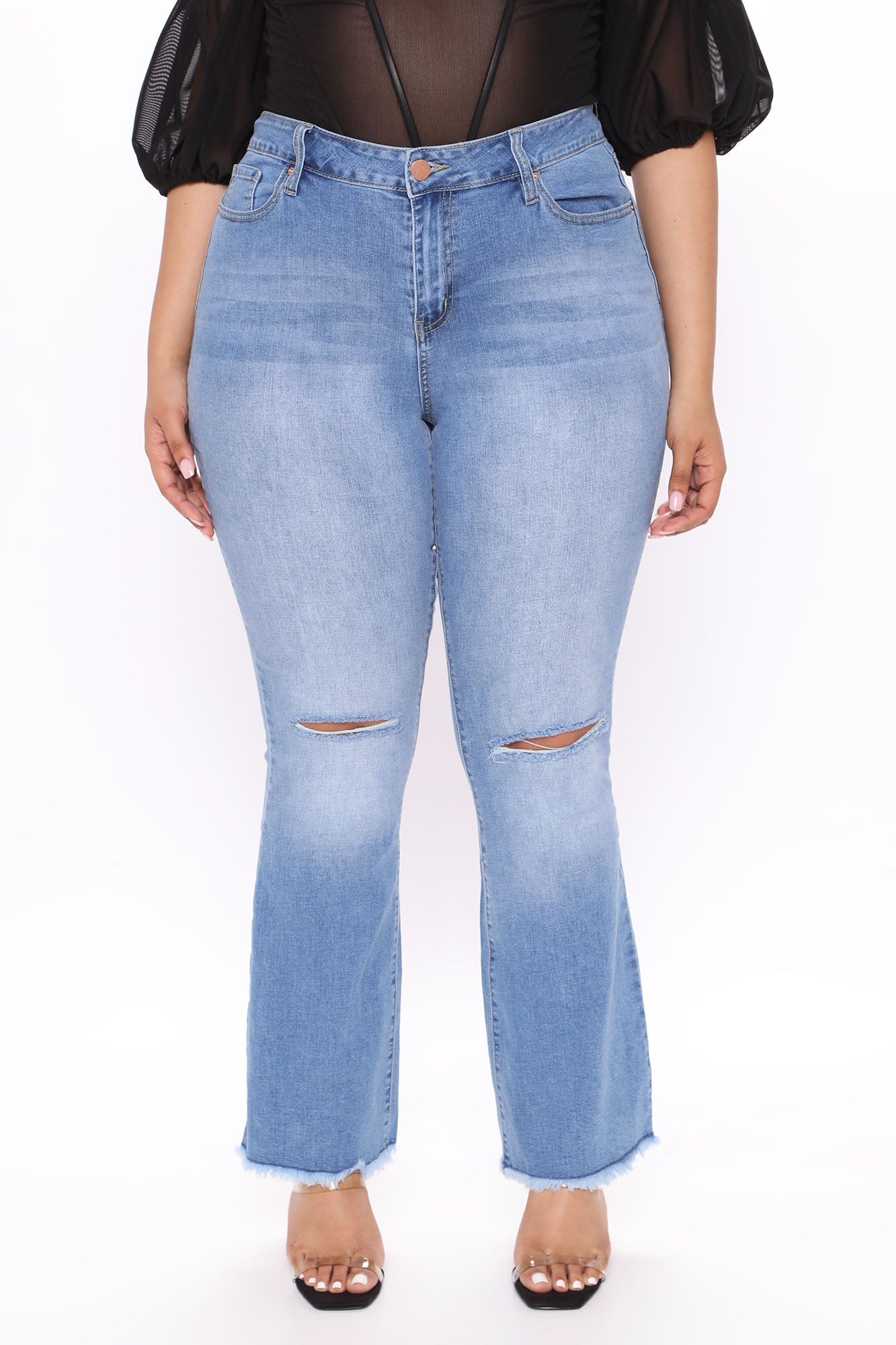 Nothing But The Best Flare Jeans - Medium Blue Wash Ins Street