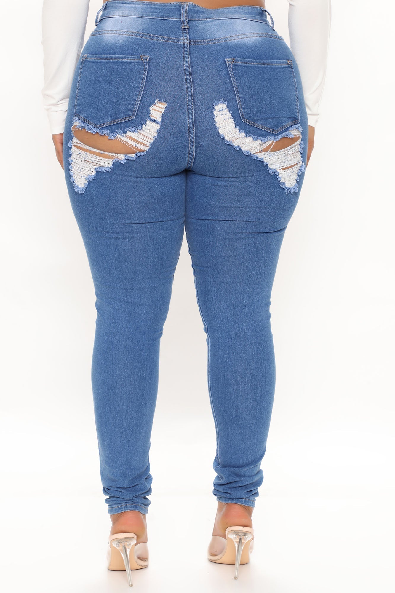Tall All The Booty Zerrissene Skinny Jeans - Mittelblaue Waschung