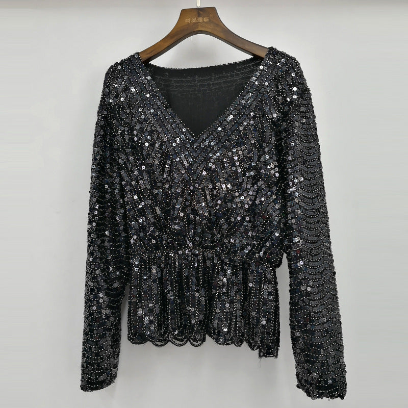 Estrella Pailletten-Schößchentop - Schwarzgold