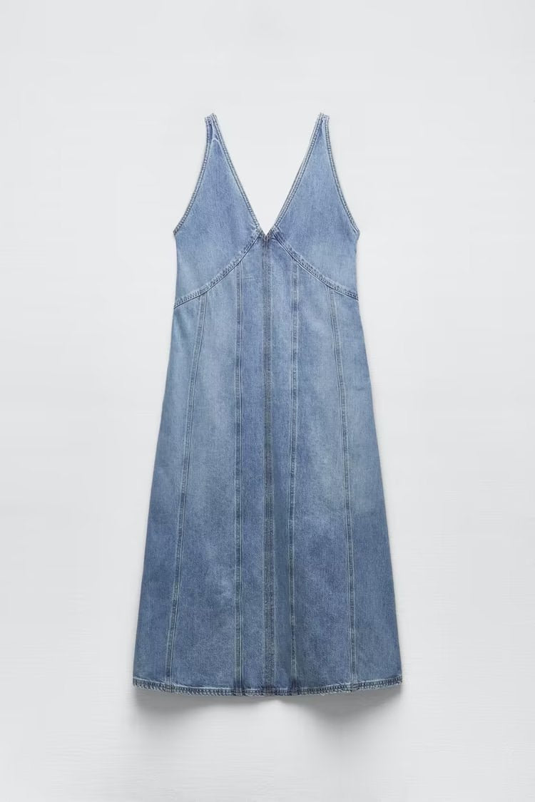 Retro-V-Ausschnitt ärmelloses Denim-A-Linien-Westenkleid
