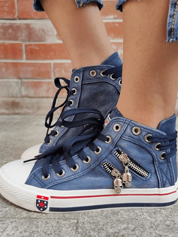 Denim Punk Schnür-Sneaker aus Canvas