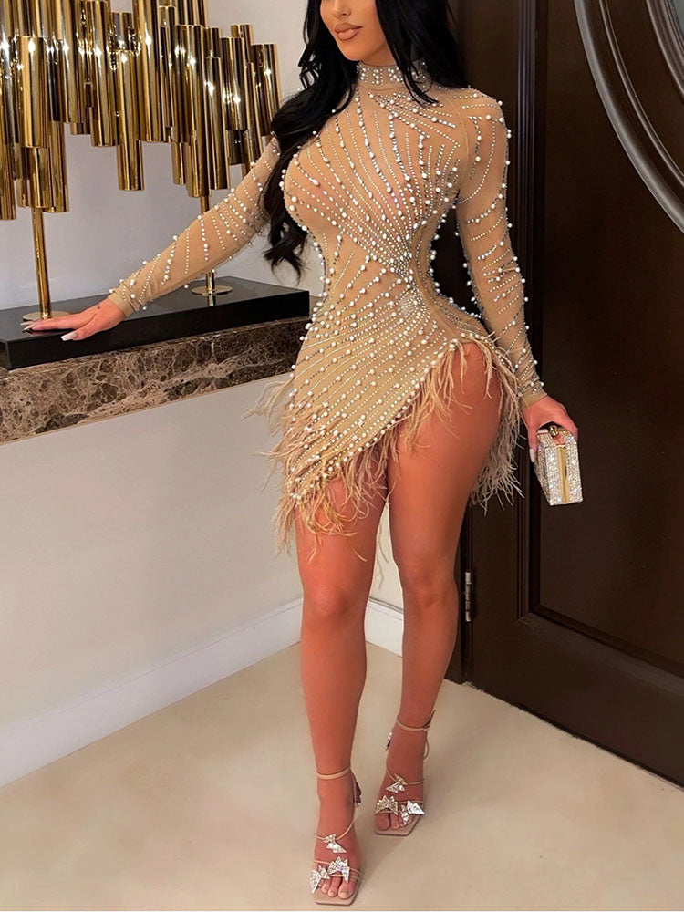 Minikleid aus Netzstoff mit Strass