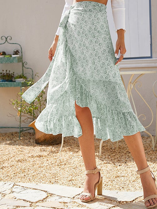 Ditsy Floral Tie Side High Low Skirt