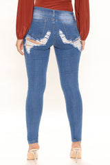 Tall All The Booty Zerrissene Skinny Jeans - Mittelblaue Waschung