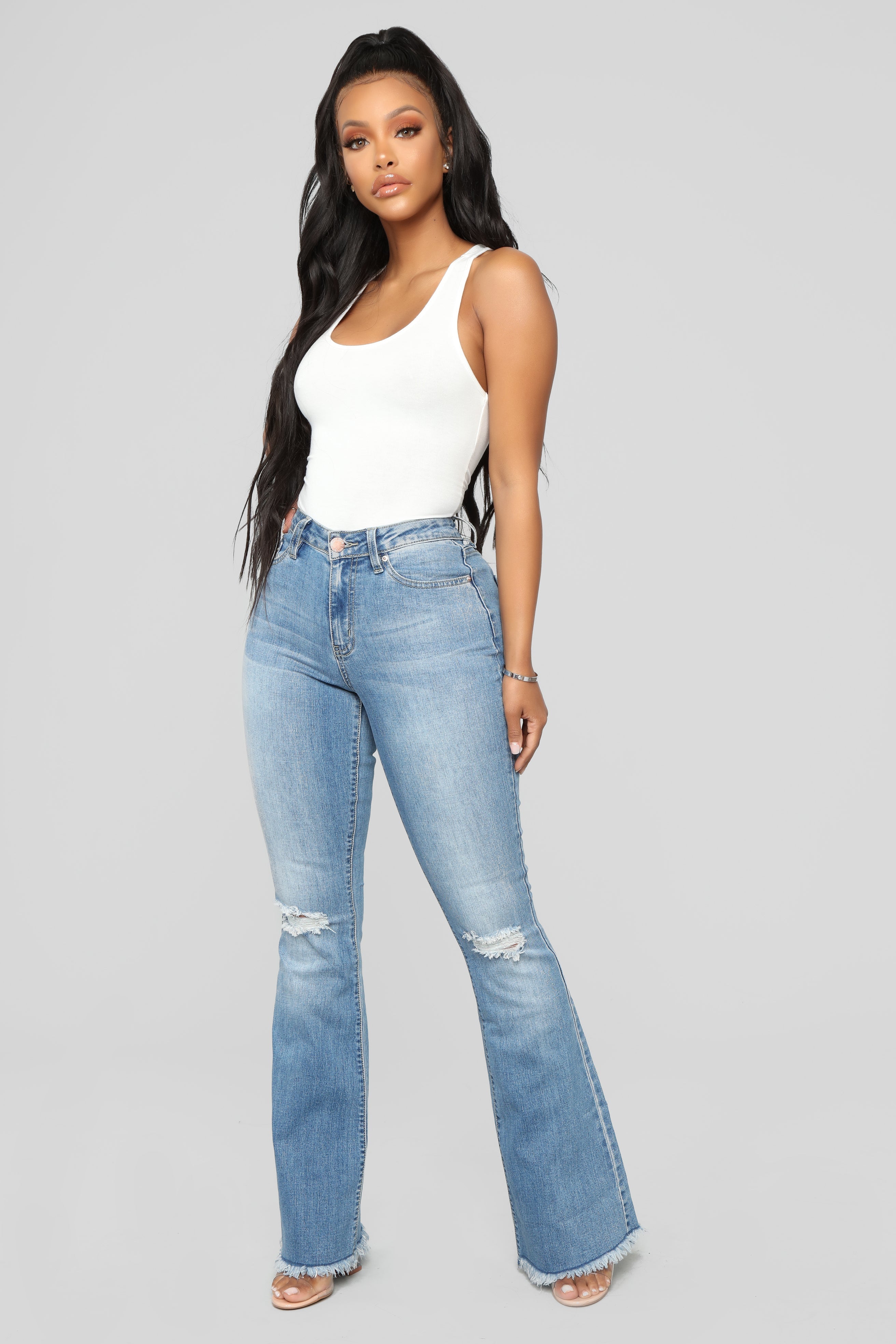 Nothing But The Best Flare Jeans - Medium Blue Wash Ins Street