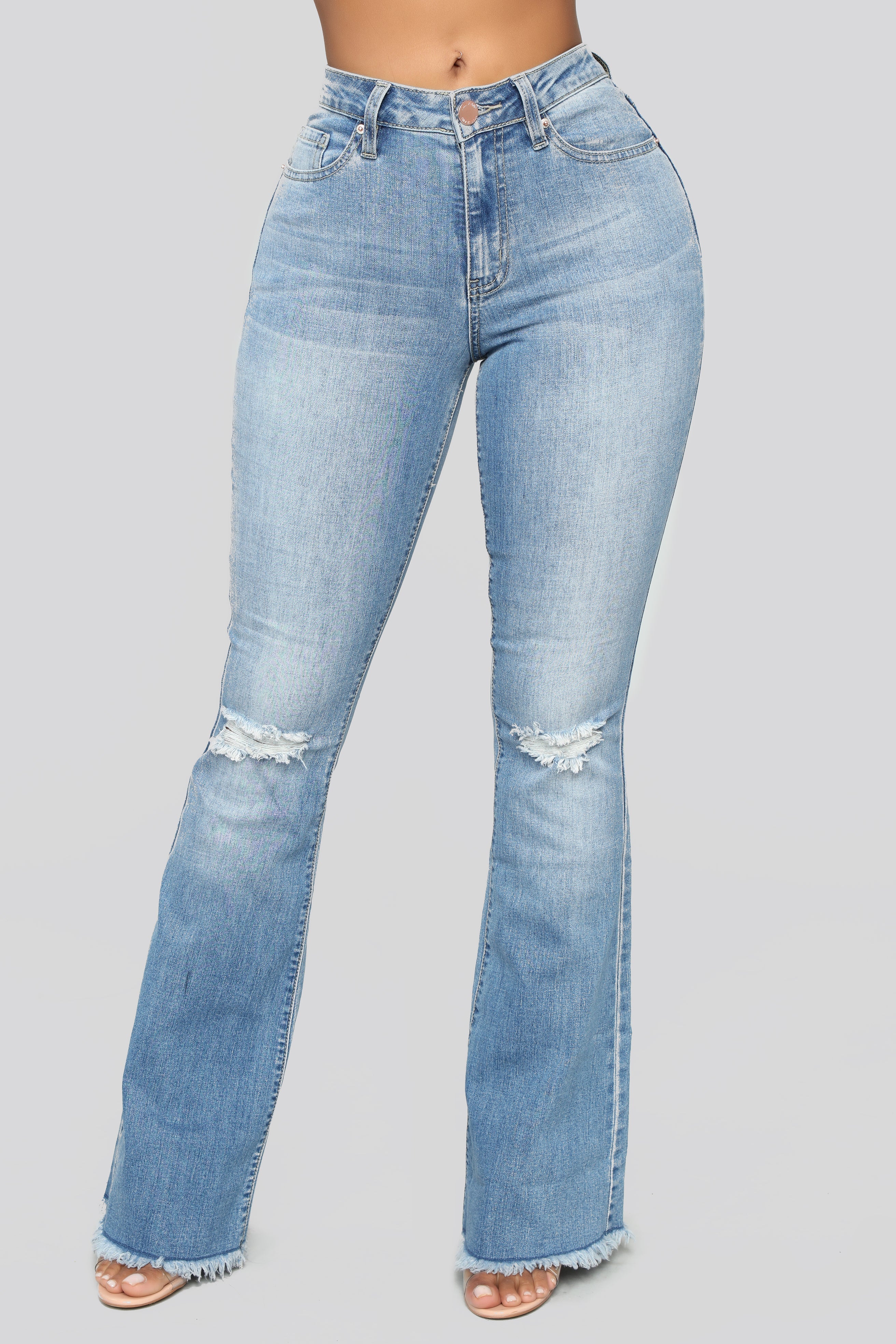 Nothing But The Best Flare Jeans - Medium Blue Wash Ins Street