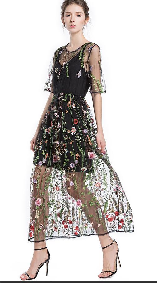 Immeasurable Joy Embroidered Mesh Maxi Dress - Black Ins Street