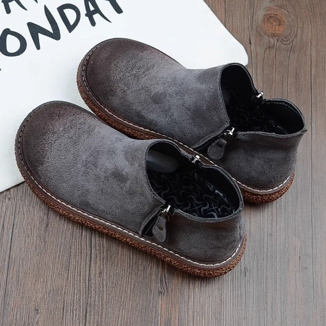 Botas cómodas de ante retro con cremallera y cabeza redonda