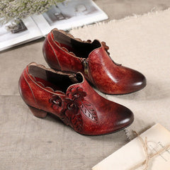 Botas de tacón de piel auténtica, estilo bohemio, estilo vintage