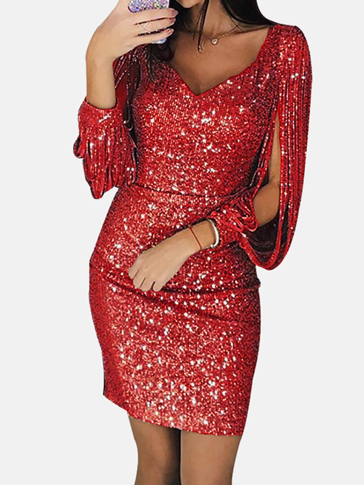 Midikleid mit Quasten und Pailletten