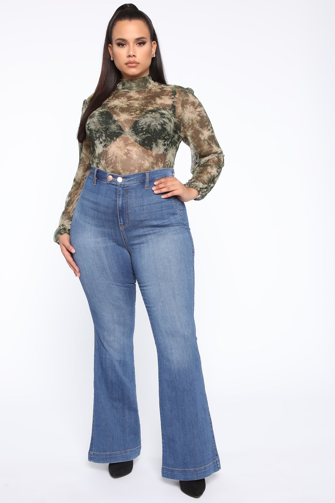 Janelle High Waist Trouser Flare Jean - Medium Blue Wash Ins Street