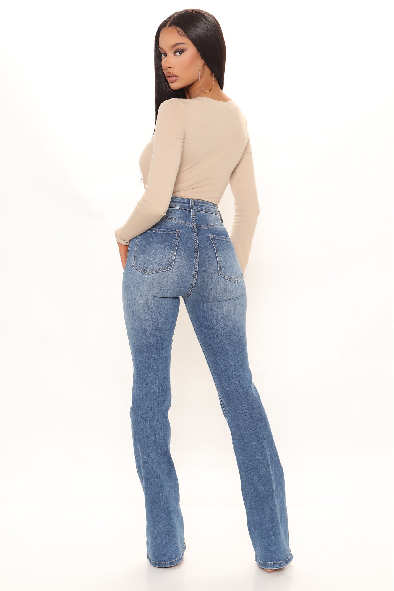 Full Heart Super Stretch Bootcut Jeans - Medium Blue Wash Ins Street