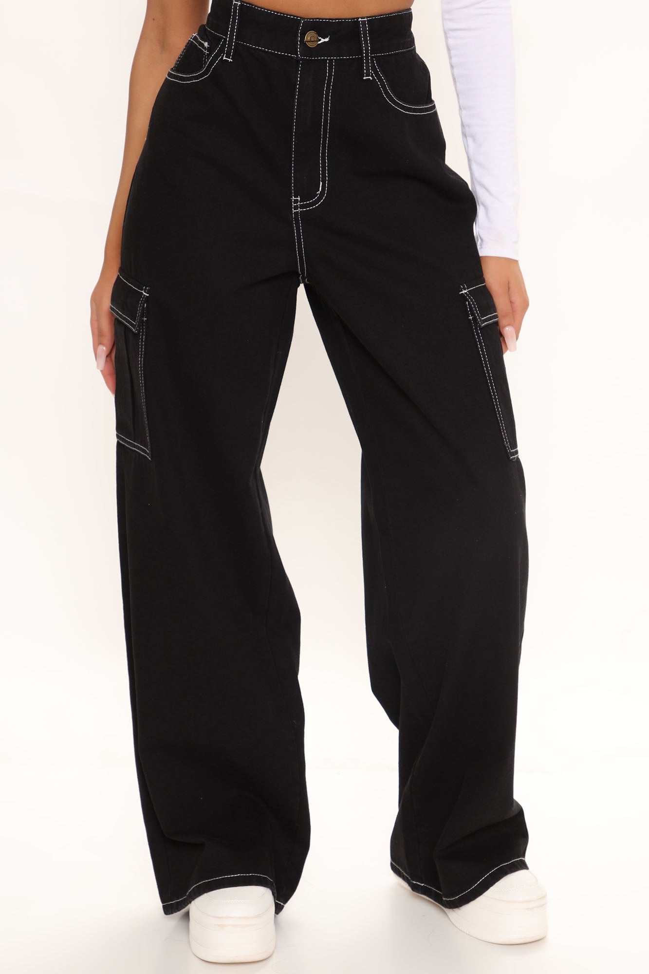 Worry Free – Carpenter-Jeans mit weitem Bein – Schwarz