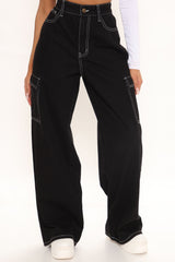 Worry Free – Carpenter-Jeans mit weitem Bein – Schwarz