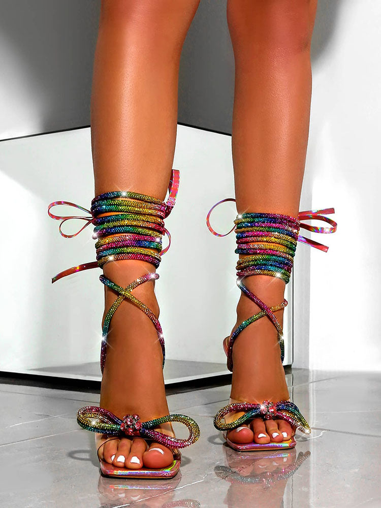 Sandalen mit Schleife und Strass-Pailletten