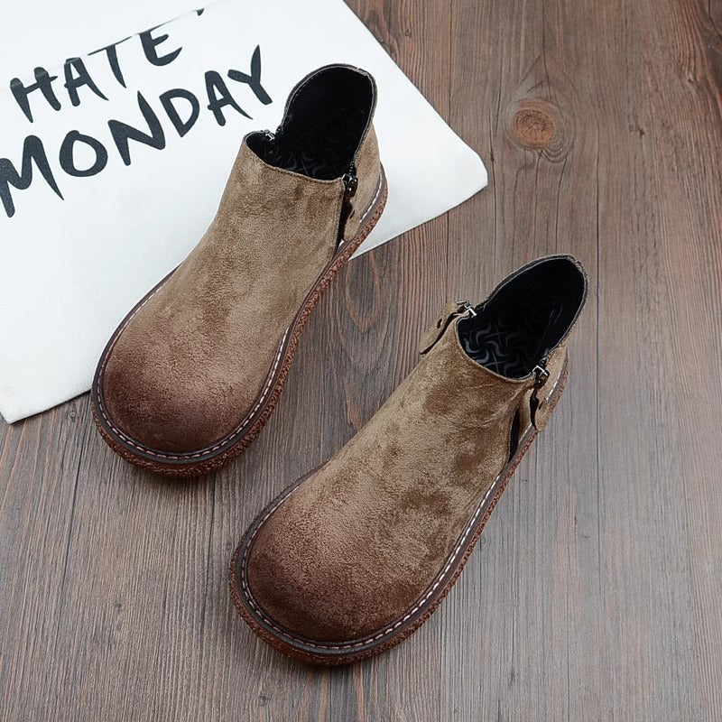 Botas cómodas de ante retro con cremallera y cabeza redonda