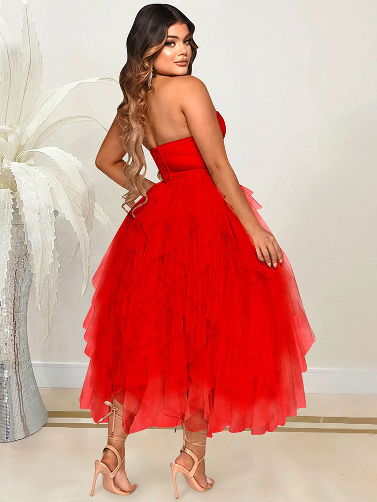 Strassbesetztes Midi-Ballkleid aus Tüll