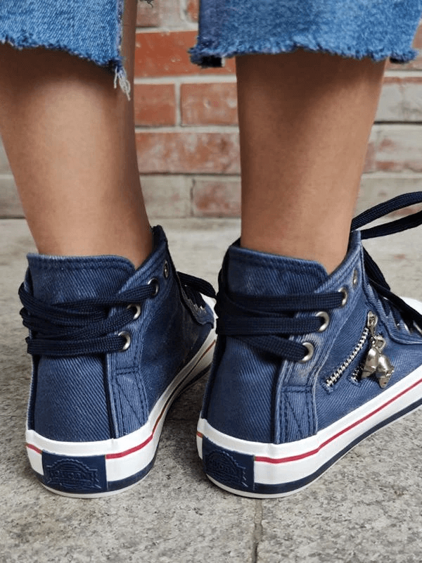 Denim Punk Schnür-Sneaker aus Canvas