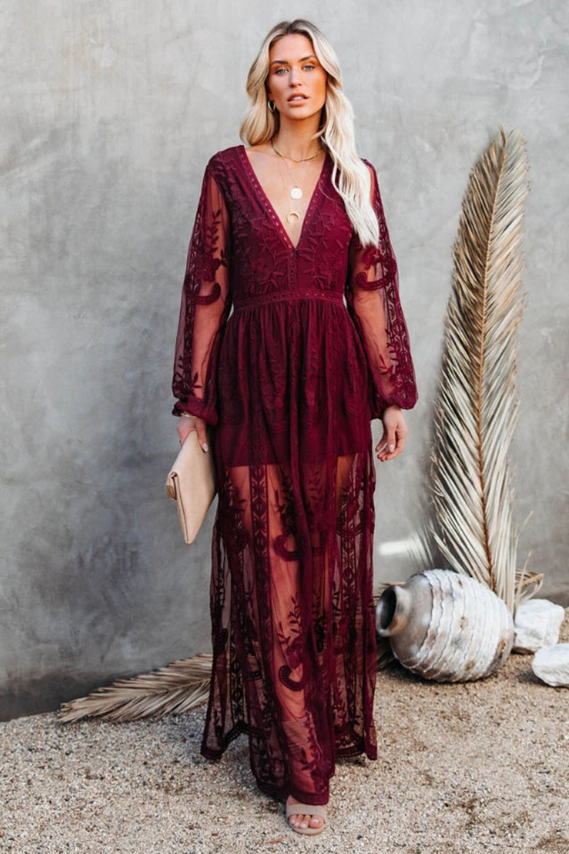 Vestido largo de encaje bohemio