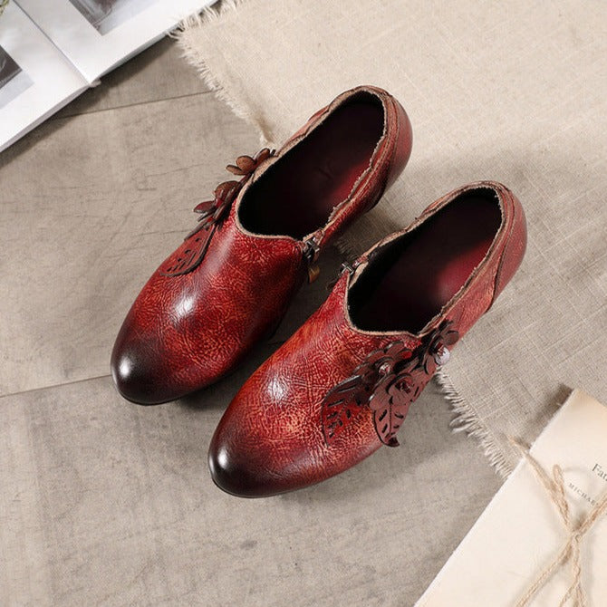 Botas de tacón de piel auténtica, estilo bohemio, estilo vintage