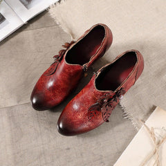 Botas de tacón de piel auténtica, estilo bohemio, estilo vintage