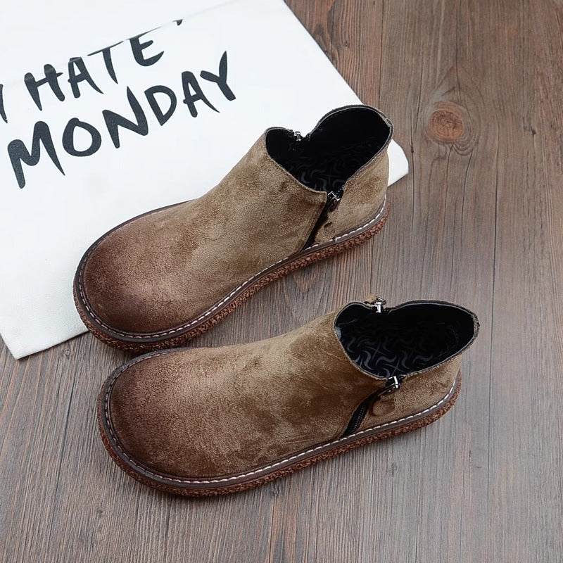 Botas cómodas de ante retro con cremallera y cabeza redonda