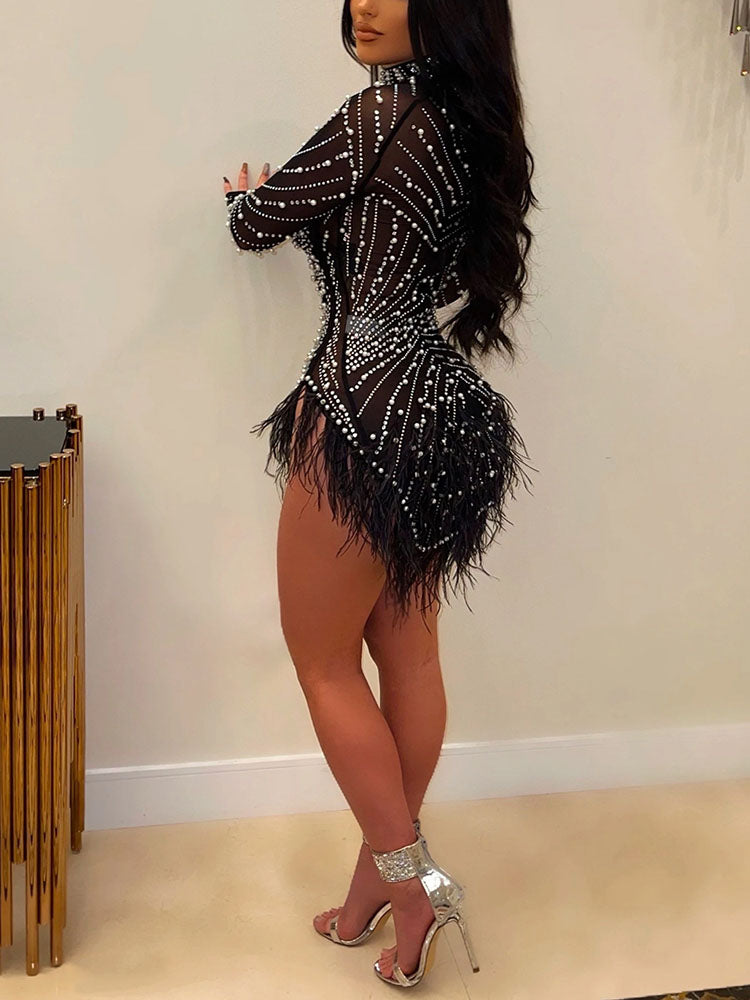 Minikleid aus Netzstoff mit Strass