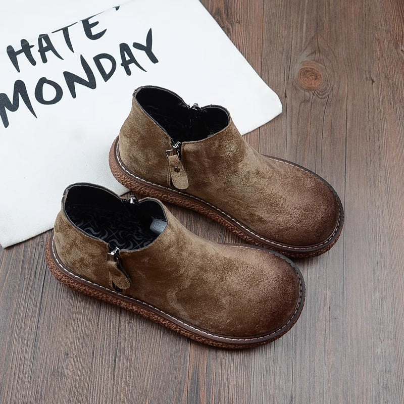 Botas cómodas de ante retro con cremallera y cabeza redonda