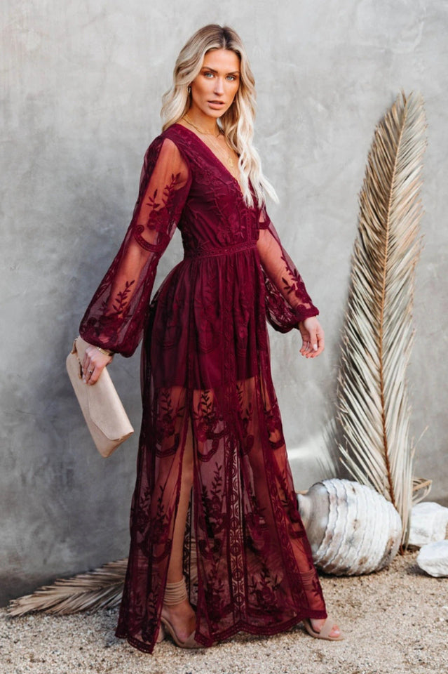 Vestido largo de encaje bohemio