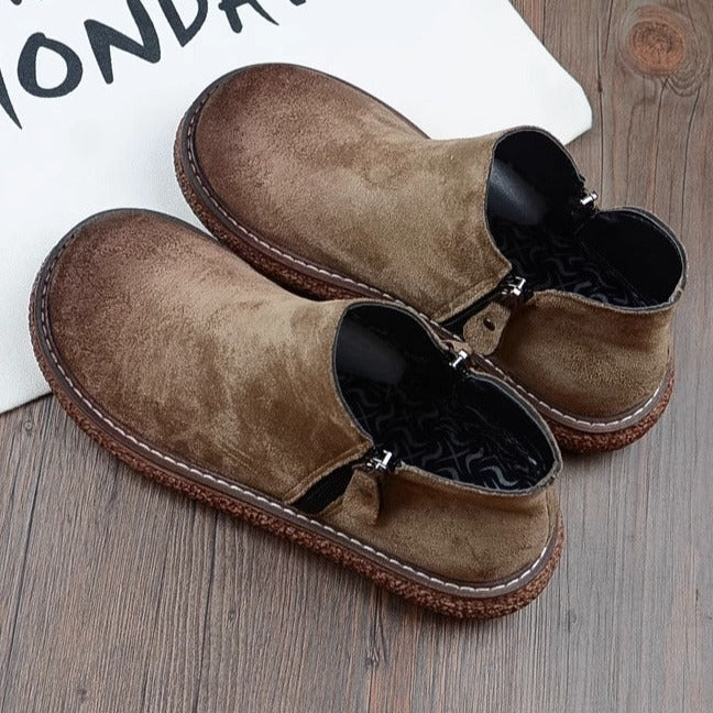 Botas cómodas de ante retro con cremallera y cabeza redonda