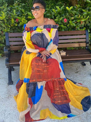 Chiffon Off Shoulder Geometrisch Maxikleider