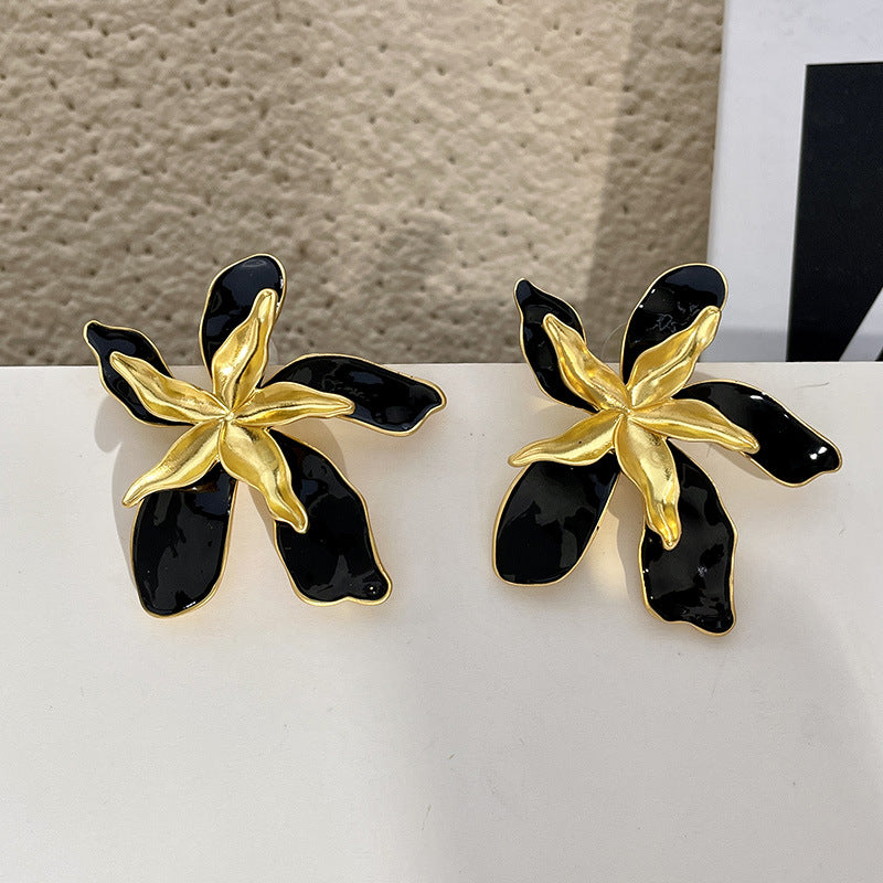 Pendientes de bloque de color con doble flor 