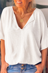Camisetas de cuello en V con abertura sólida