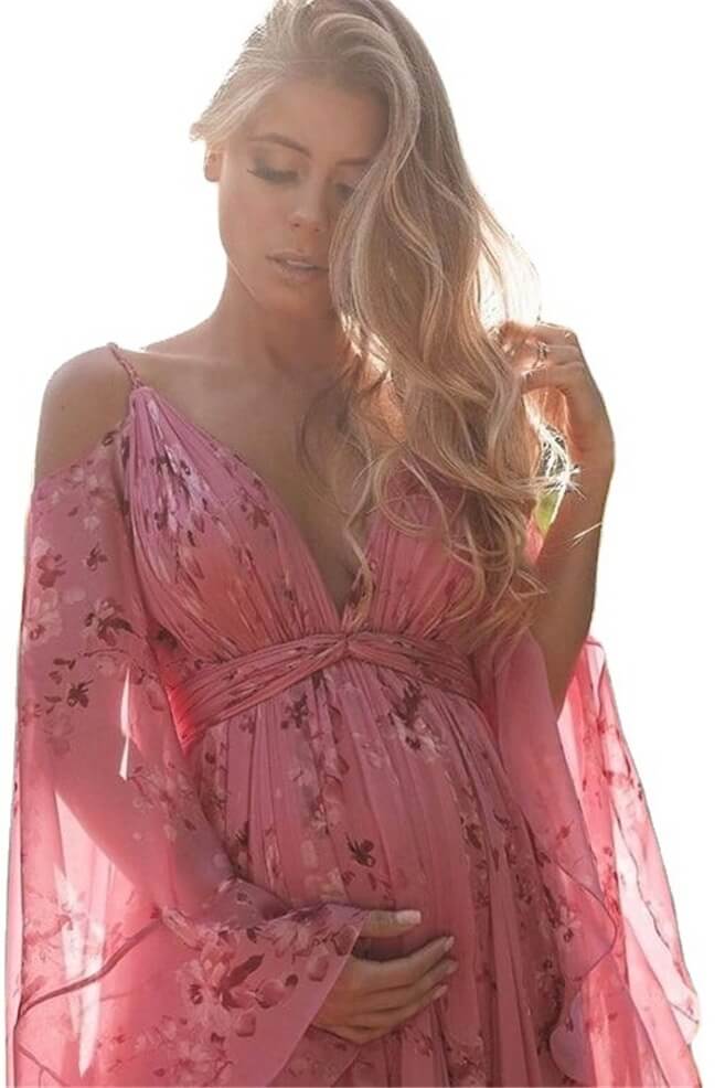 Long and Flowy Pink Floor Length Dress Ins street