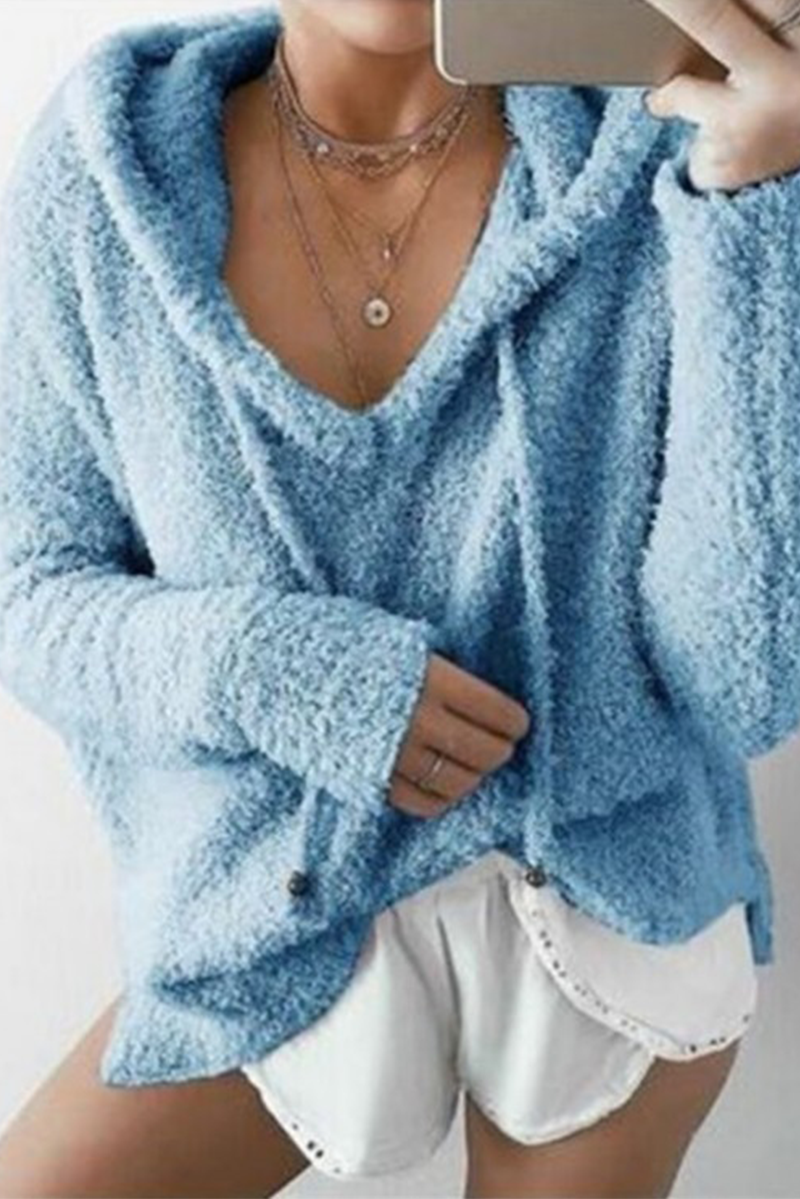 Tops con capucha y cuello con cordón ajustable y unión dividida sólida