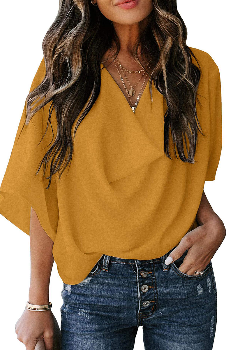 Camisetas de cuello en V con volantes lisos
