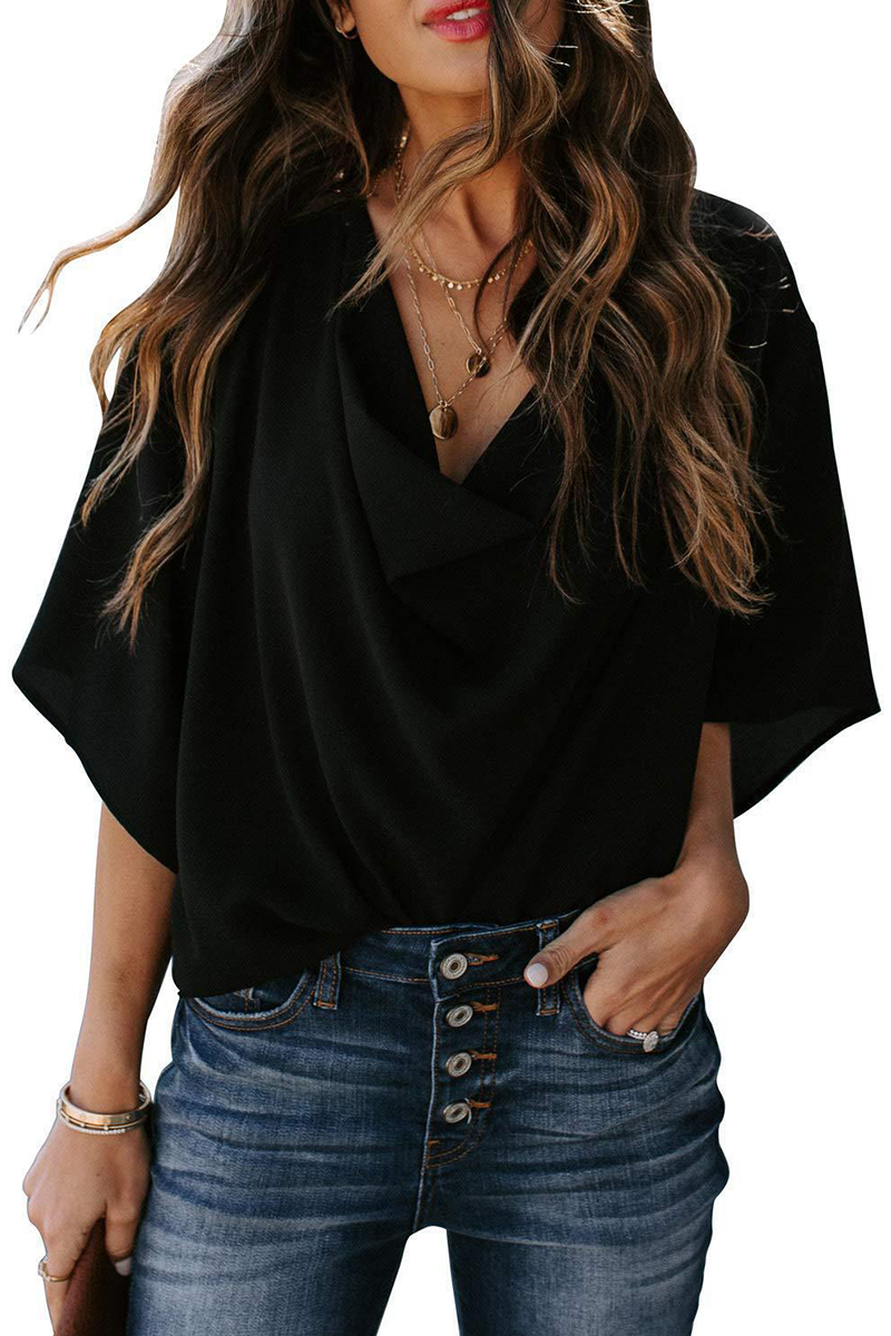 Camisetas de cuello en V con volantes lisos