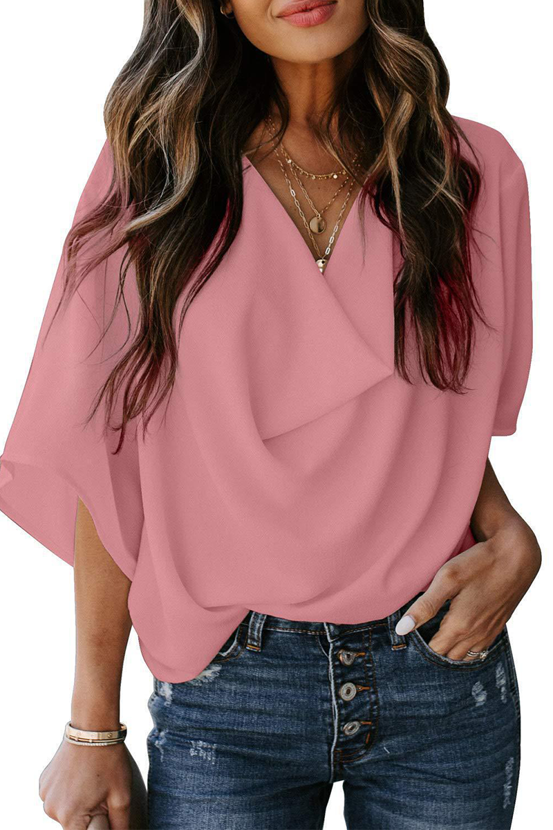 Camisetas de cuello en V con volantes lisos