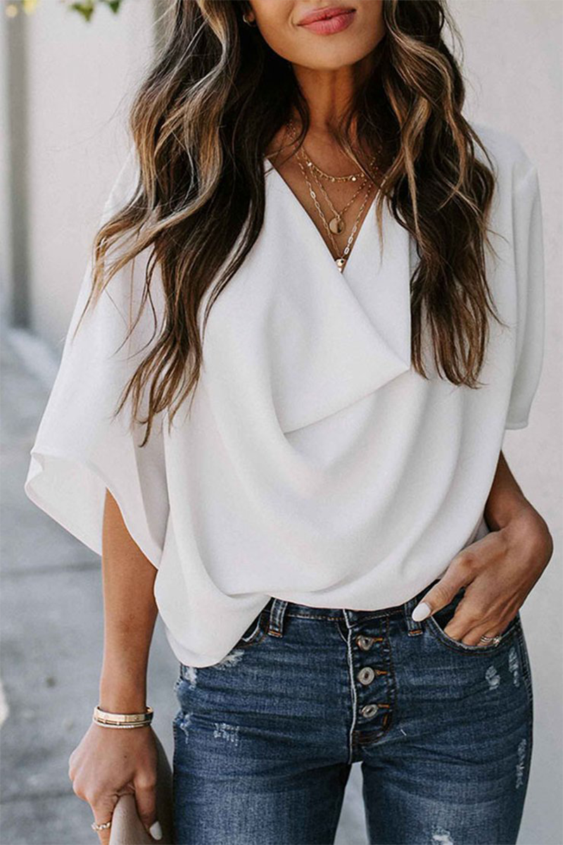 Camisetas de cuello en V con volantes lisos