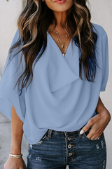 Camisetas de cuello en V con volantes lisos